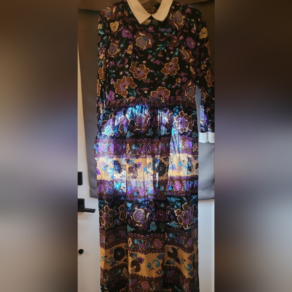 Joan Curtis Vintage Maxi Dress Bright Floral Print Garden Party 70s - Picture 13 of 16